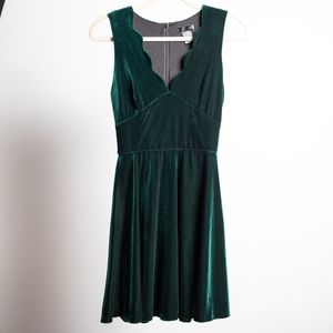 Aqua Emerald Green Velvet Dress with Scallop Detail